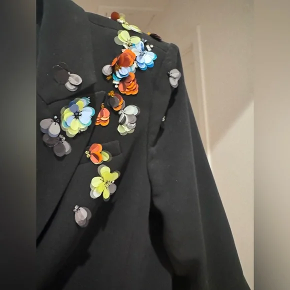 Cinq à Sept Black Jacket/Dress with Colorful Floral Accents - Picture 3 of 7